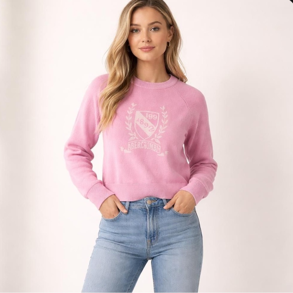 Abercrombie & Fitch Intarsia Varsity Crewneck Women’s Sweater Pink Size Small